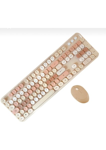 Mofii Sweet Serisi Retro Yuvarlak Tuşlu Kahverengi Kablosuz Klavye Mouse Set Türkçe